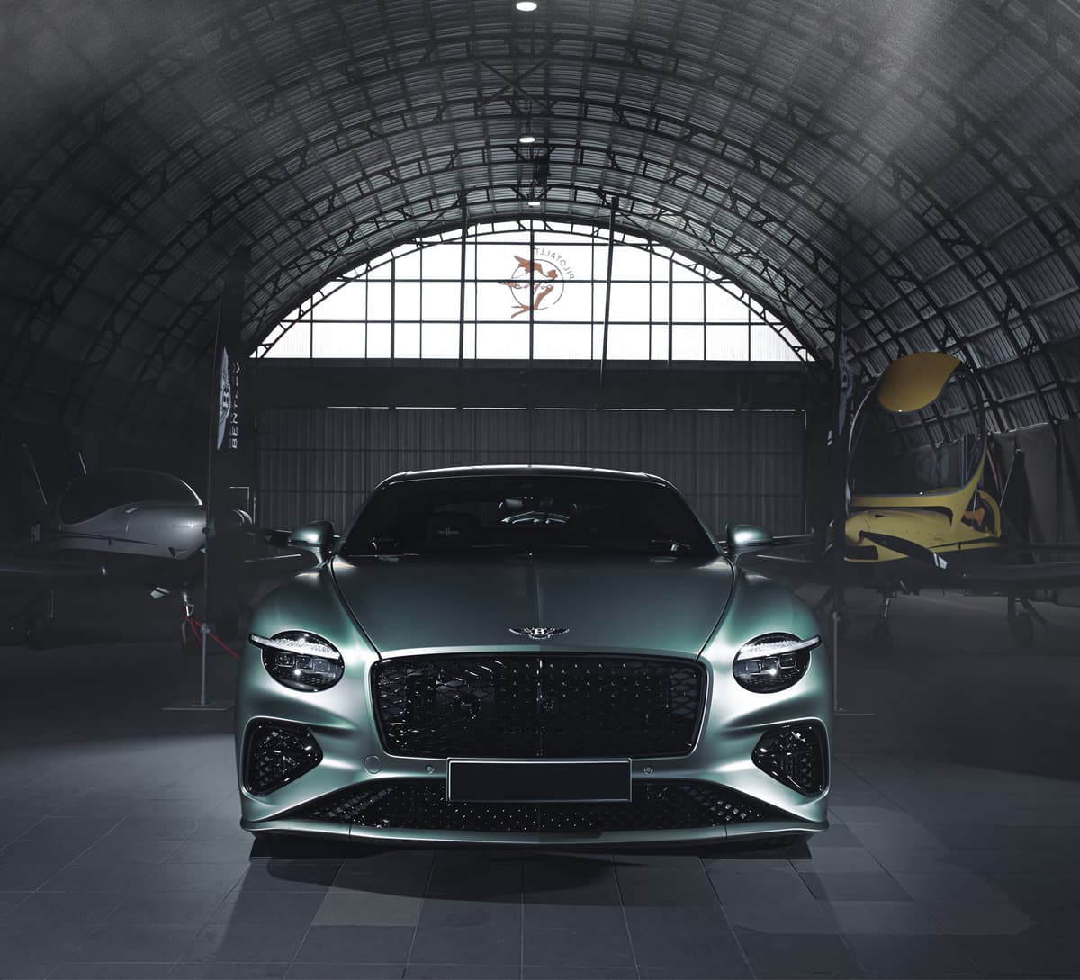 Luxury car in hangar environment